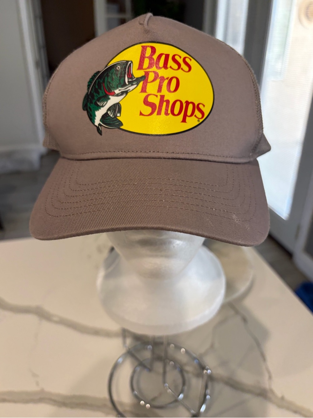Bass Pro Shops Taupe Cap with Yellow Logo and Green Fish